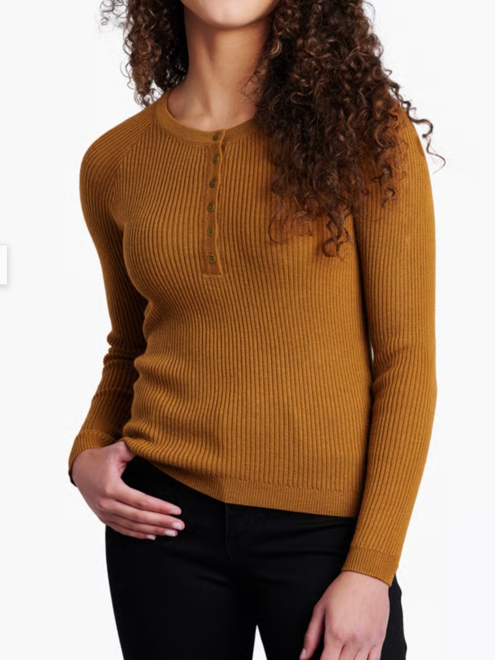 Kuhl Gemma Ribbed Henley Sweater — Mustard
